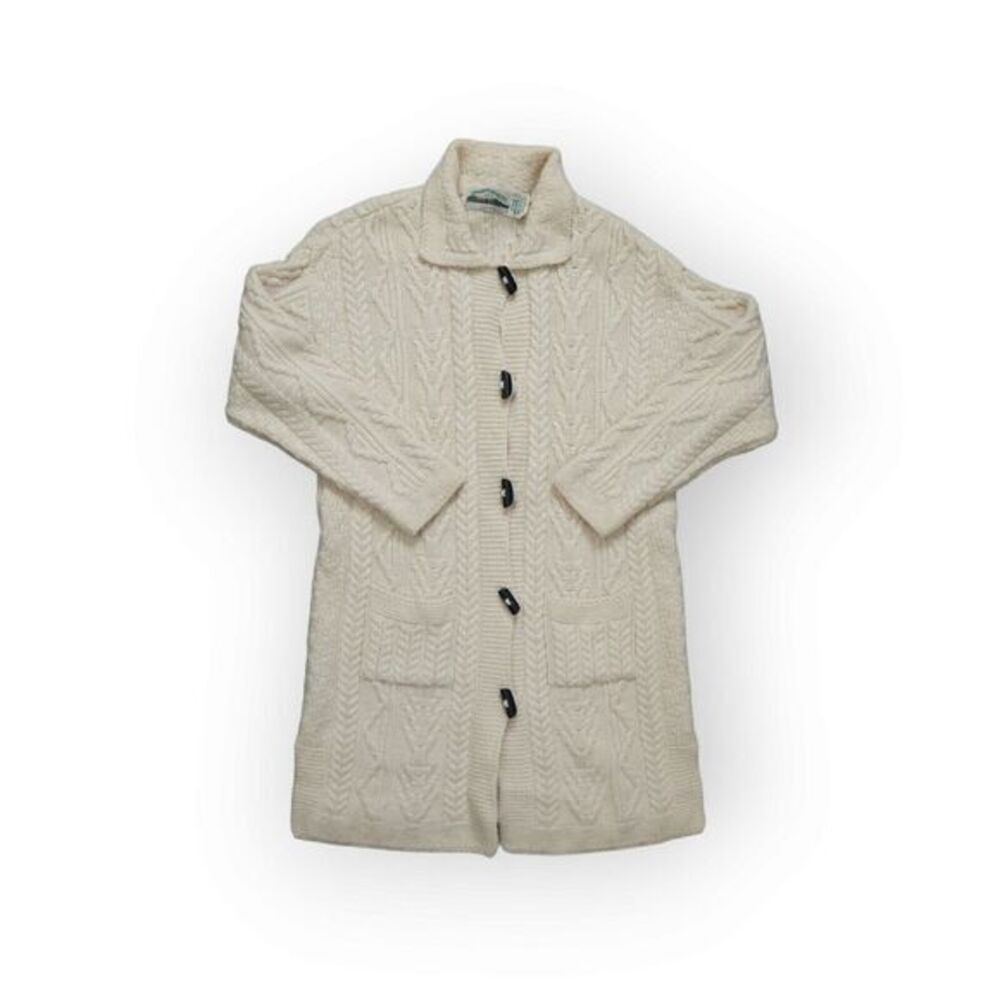 Aran Crafts 100% Merino Wool Toggle Cable Knit‎ Fisherman Cardigan Small